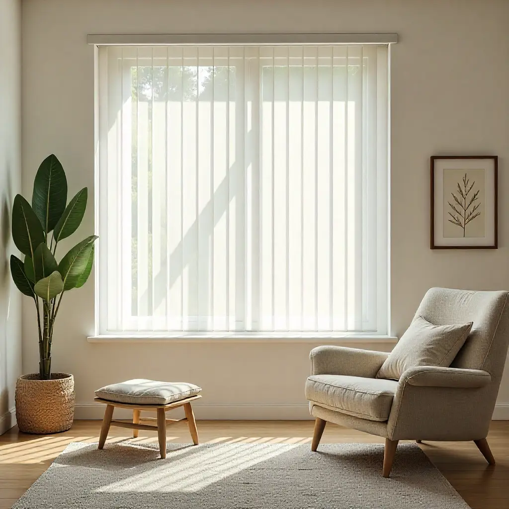 Vertical blinds in modern interior setting